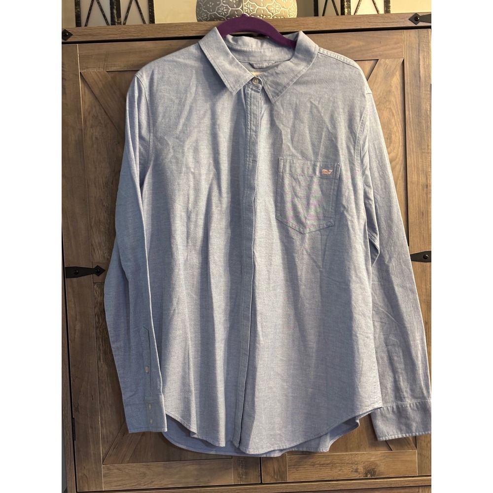 Vineyard Vines Womens Relaxed Fit Button Down Shirt Blue Long Sleeve Size 16